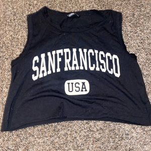 san francisco cropped black tee shirt from shein